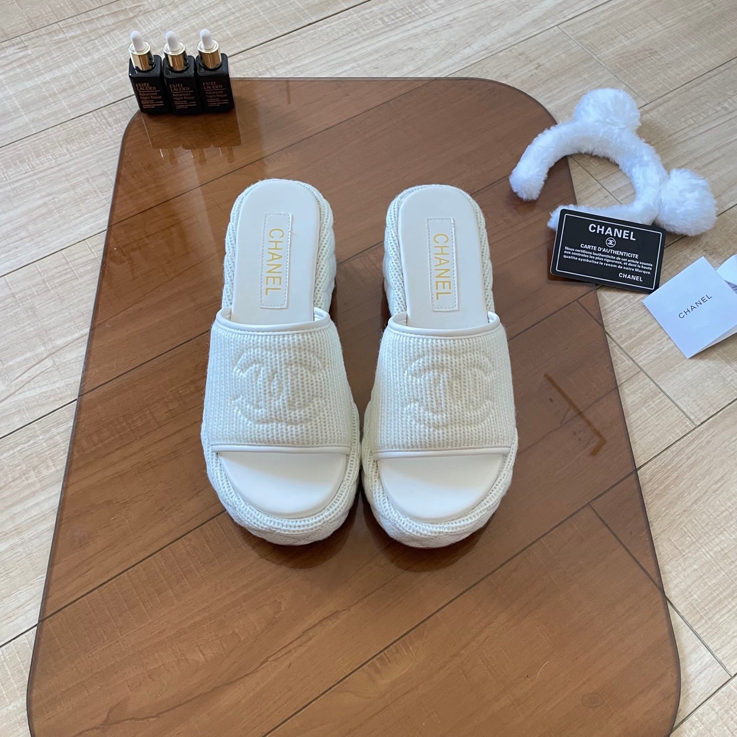 CHAN* 25SS Knitted Platform Wedge Slides