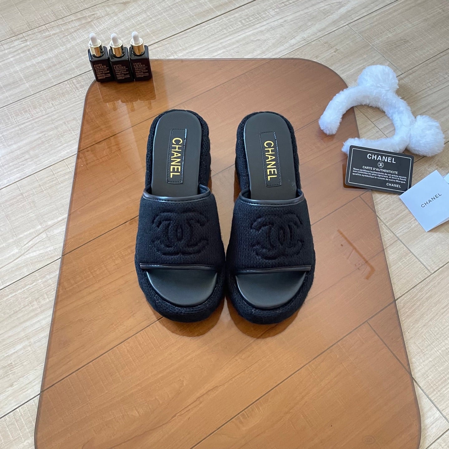 CHAN* 25SS Knitted Platform Wedge Slides