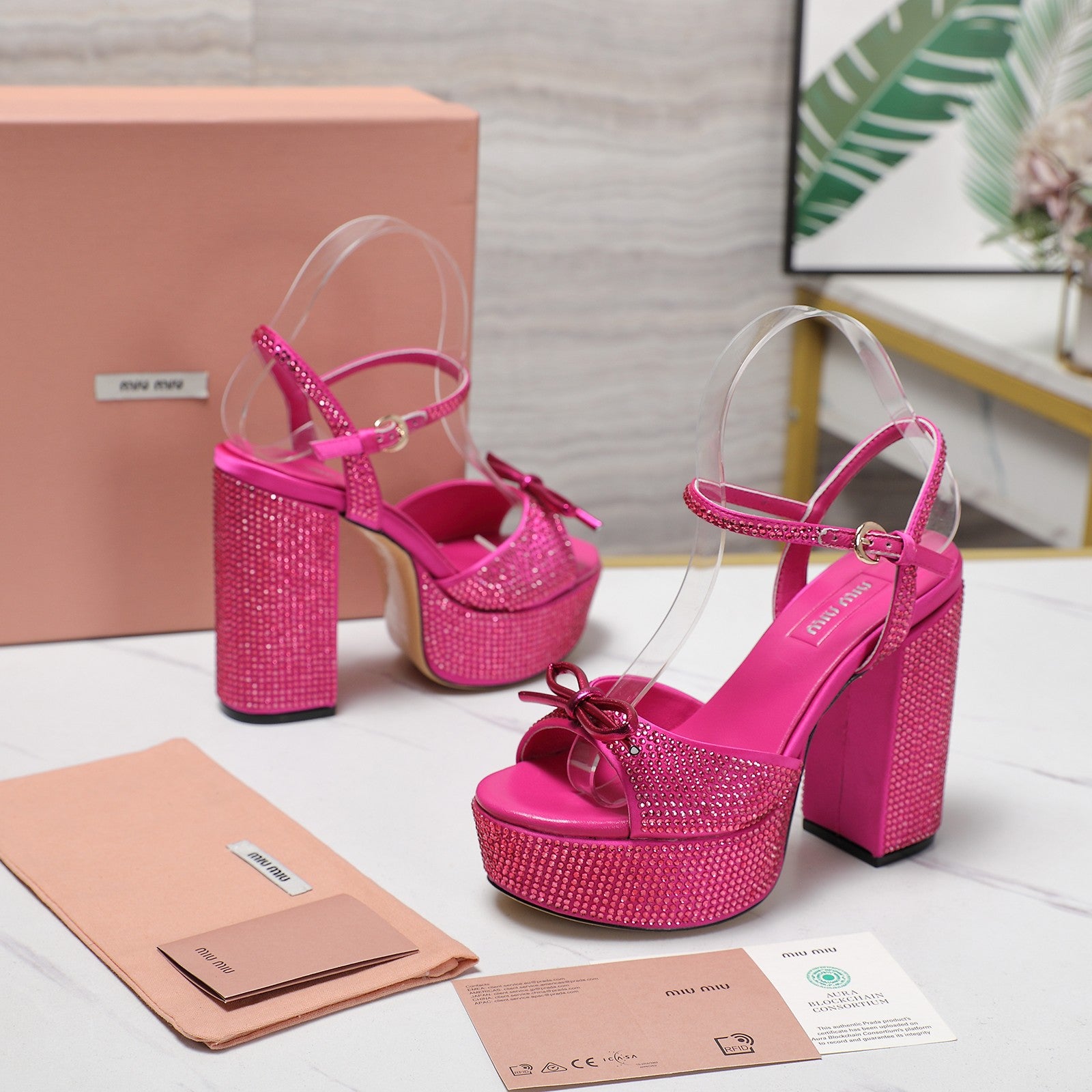 MIU* 25SS high heel rhinestone sandals