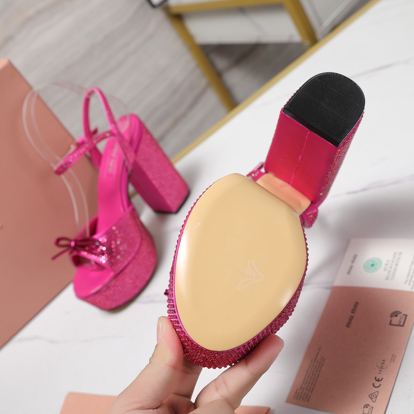 MIU* 25SS high heel rhinestone sandals