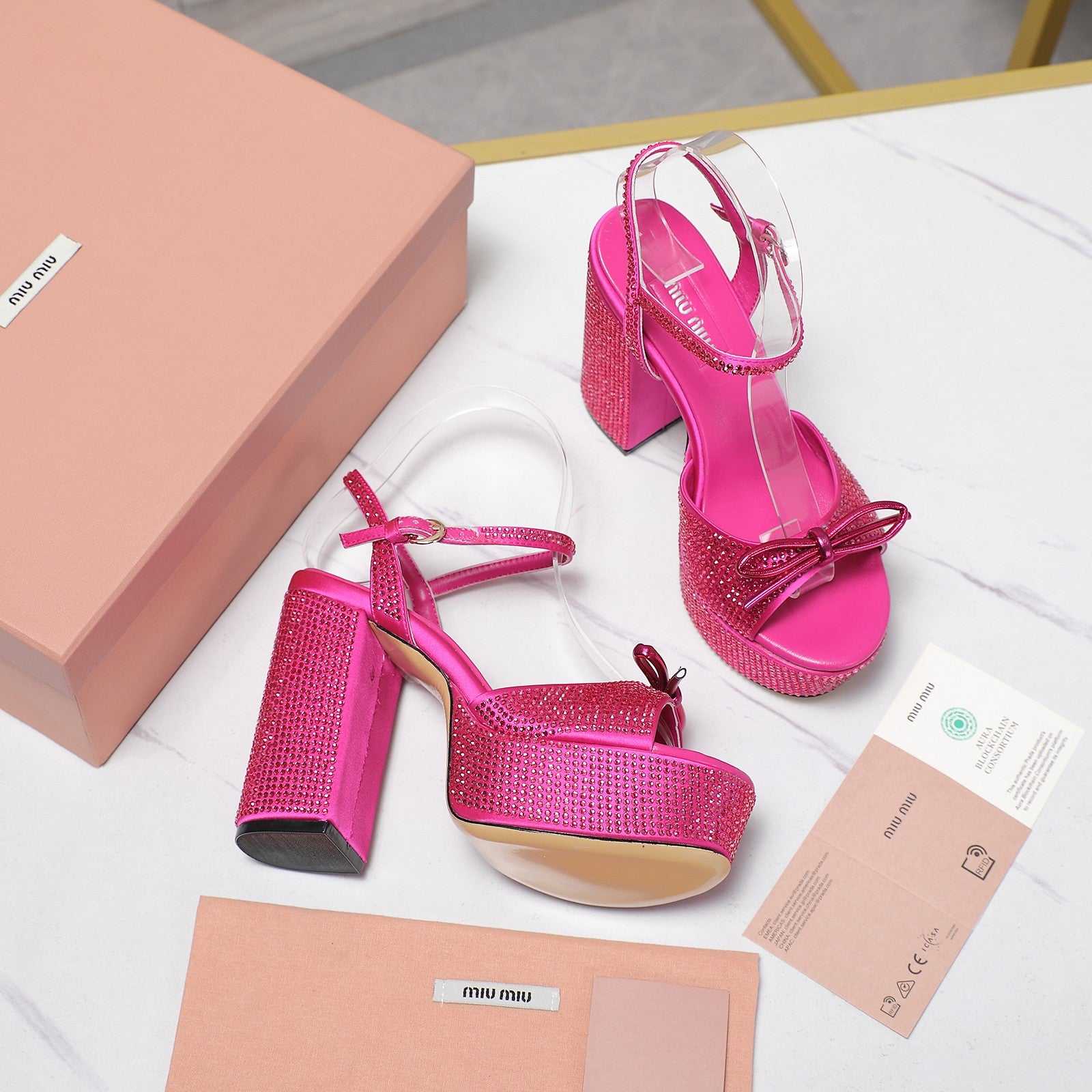 MIU* 25SS high heel rhinestone sandals