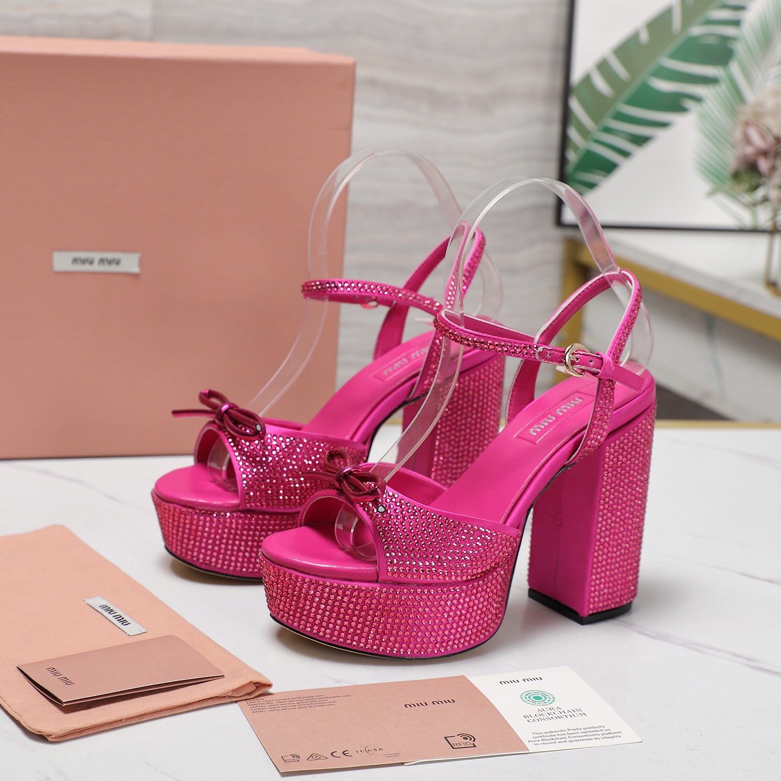 MIU* 25SS high heel rhinestone sandals