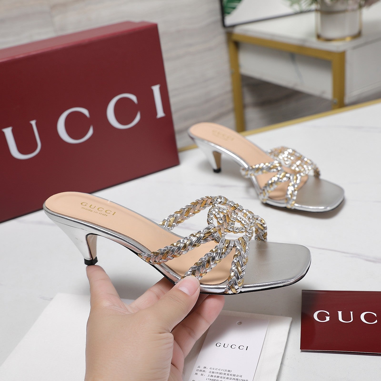 GUC* 25SS crystal woven slides VIP