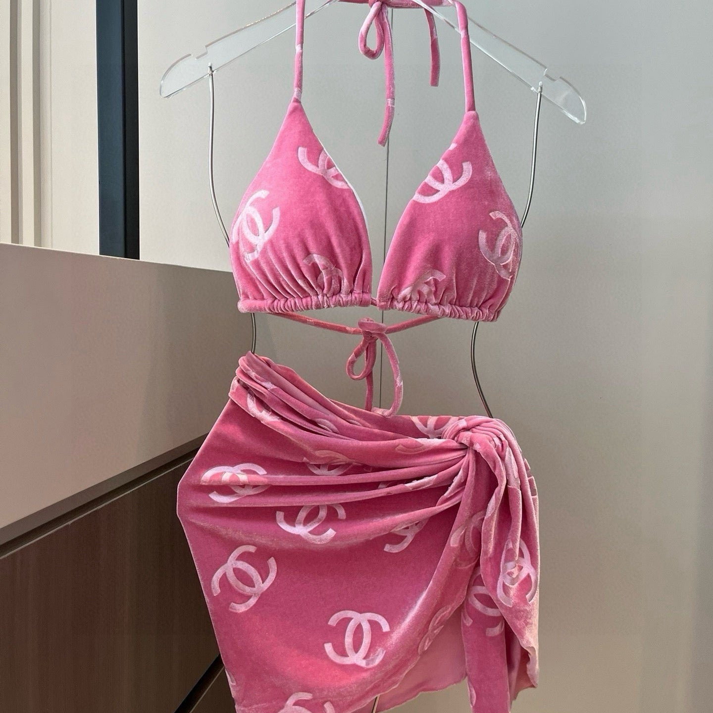 CHAN* 25SS Corduroy Bikini Three-Piece Set