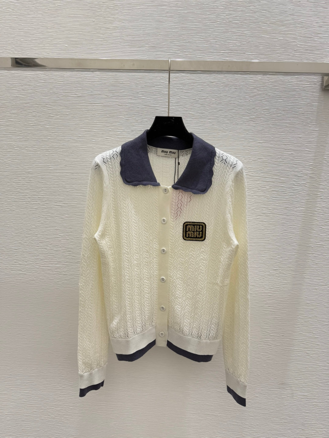 MIU* 25SS　Color-block lapel knitted cardigan