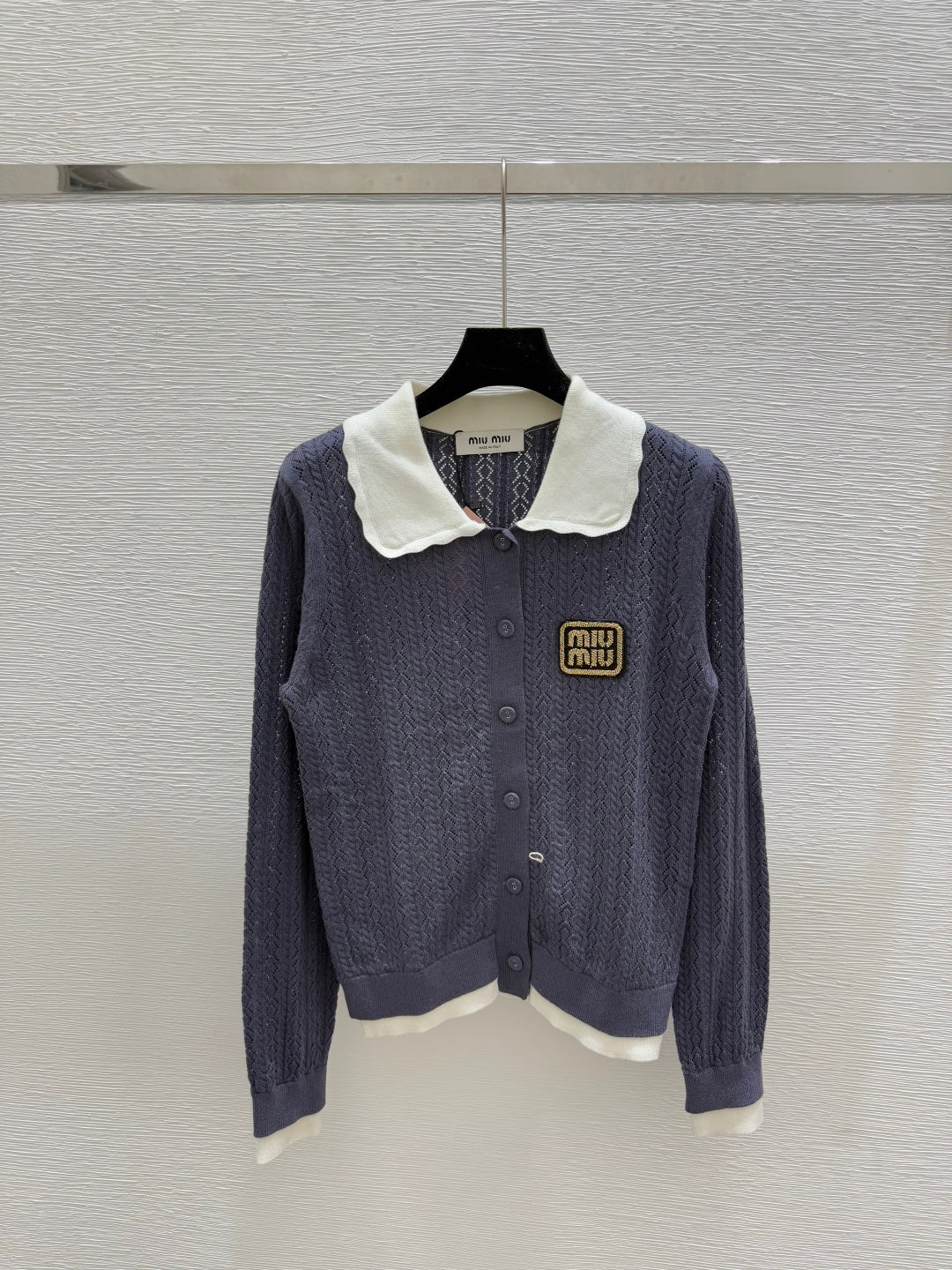 MIU* 25SS　Color-block lapel knitted cardigan