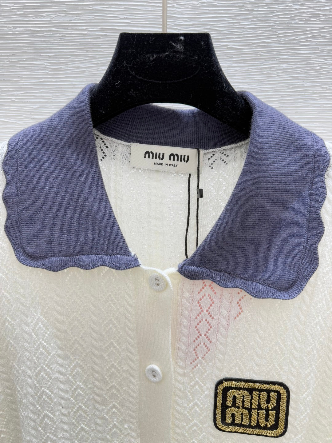 MIU* 25SS　Color-block lapel knitted cardigan