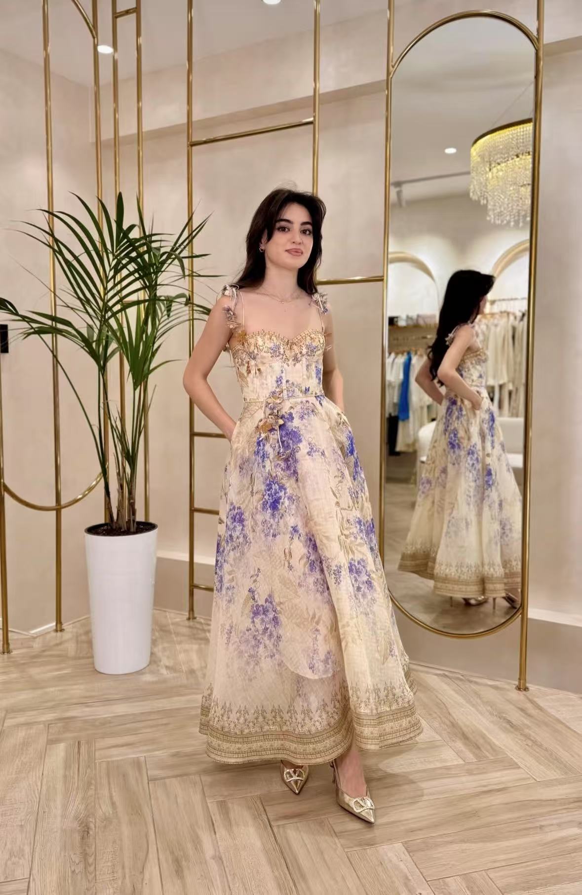 ZIM* Flower Print 3D Butterfly Petal Lace-Up Tube Dress