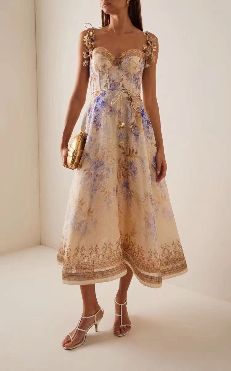 ZIM* Flower Print 3D Butterfly Petal Lace-Up Tube Dress