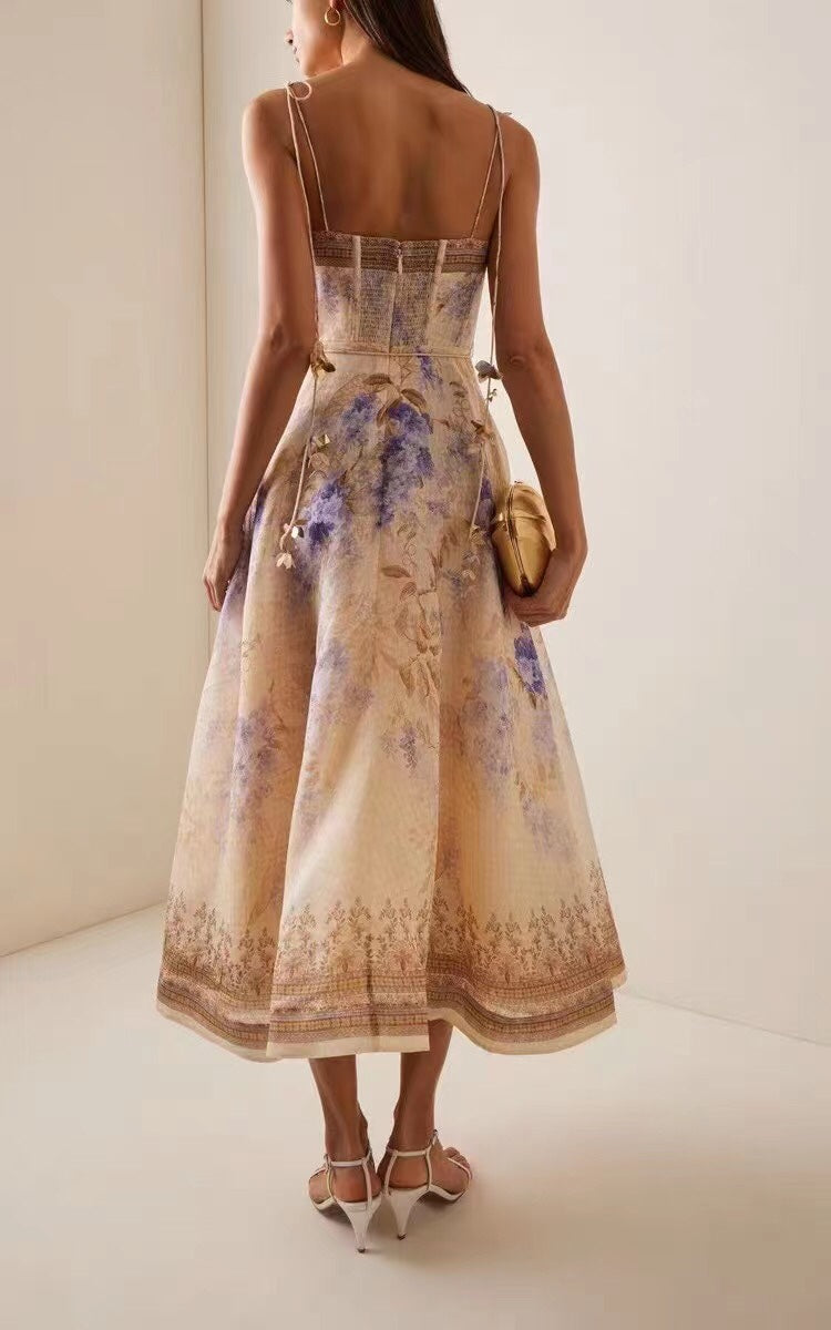 ZIM* Flower Print 3D Butterfly Petal Lace-Up Tube Dress