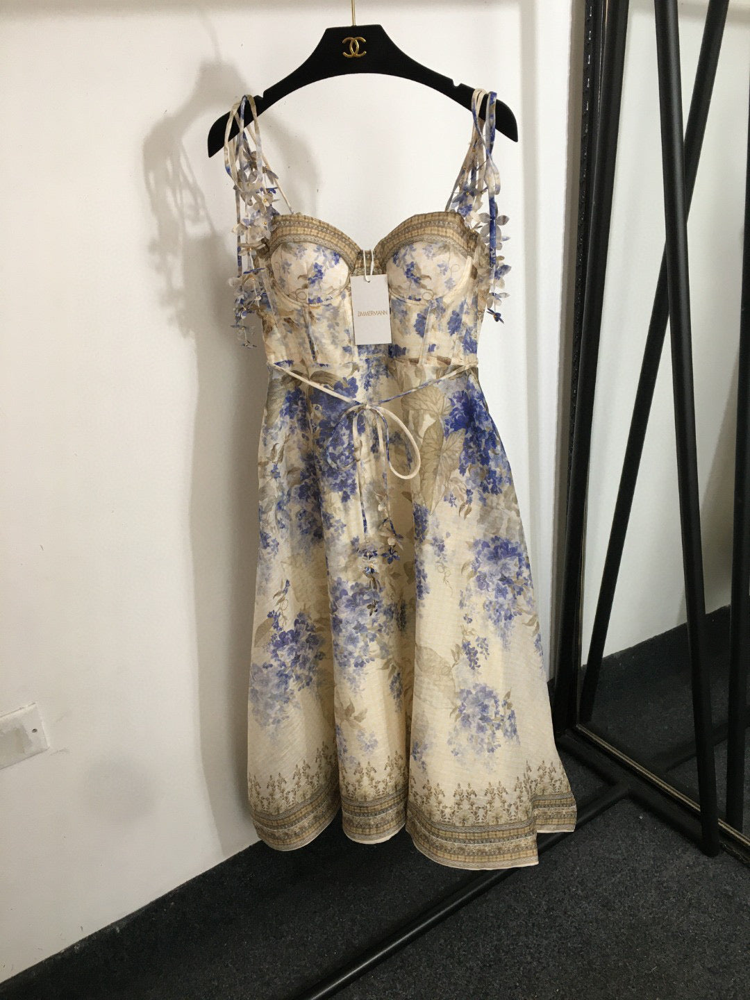 ZIM* Flower Print 3D Butterfly Petal Lace-Up Tube Dress