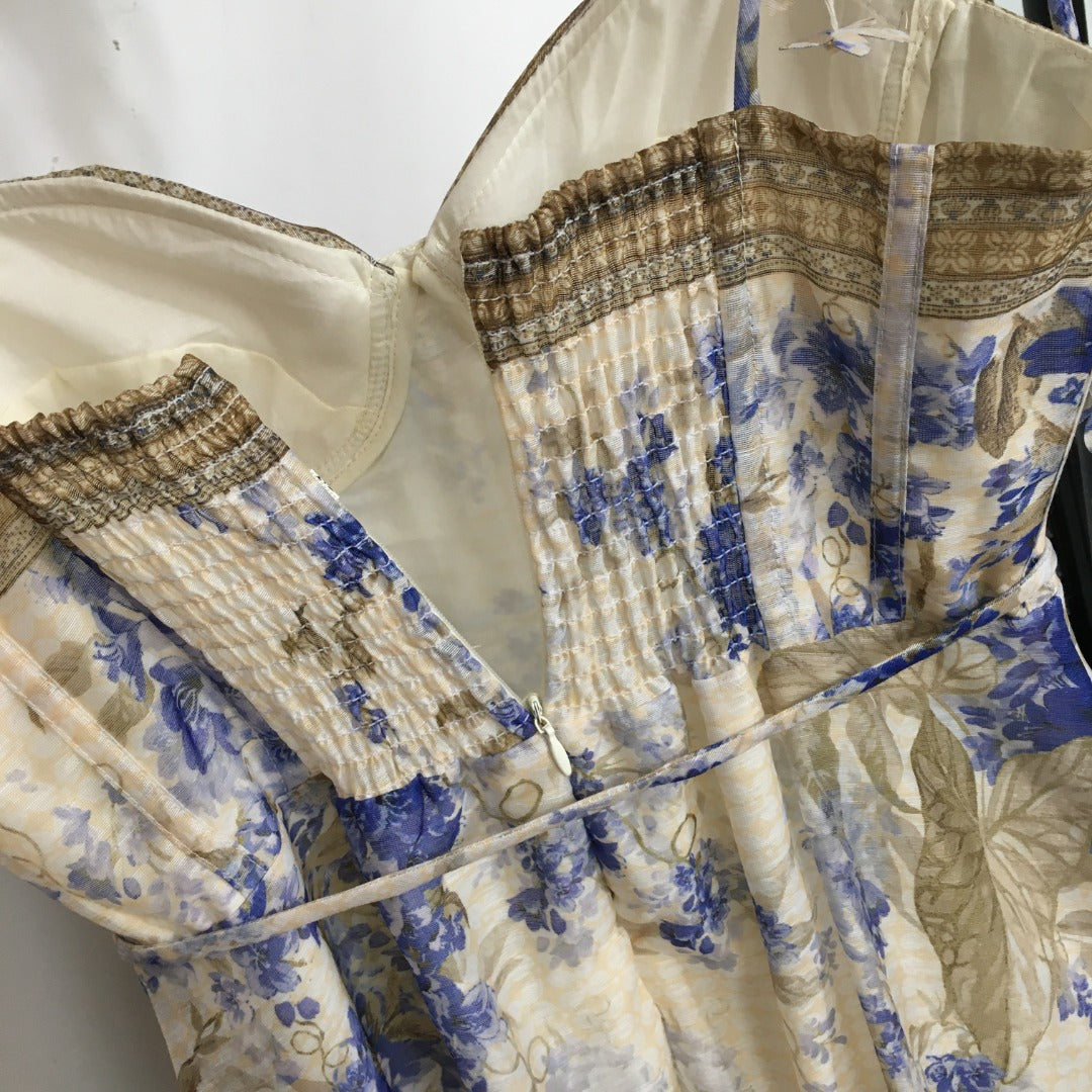 ZIM* Flower Print 3D Butterfly Petal Lace-Up Tube Dress