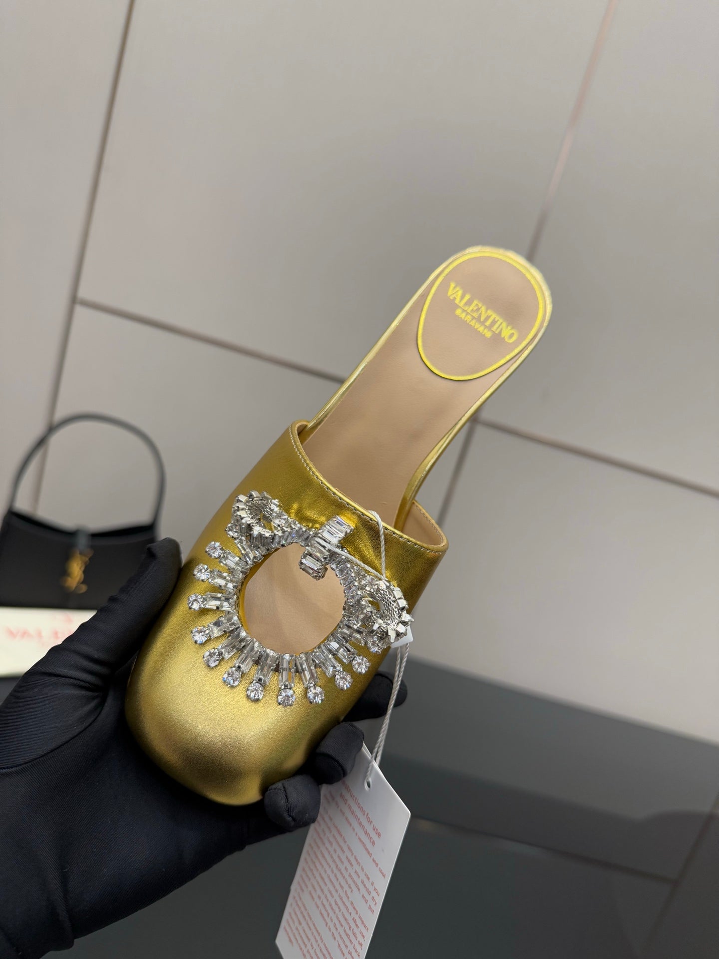 Valentin* 25SS crystal block heel sandals/flat sandals