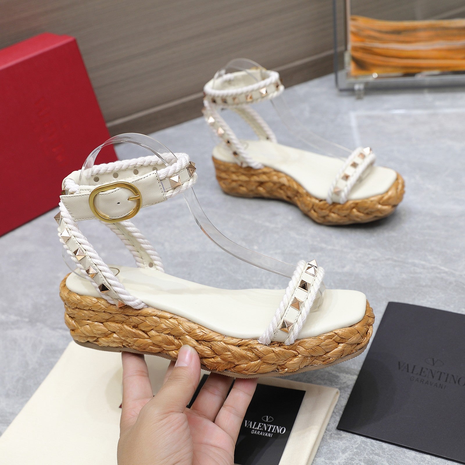 Valentin* 25SS Lafite Woven High Heel Sandals
