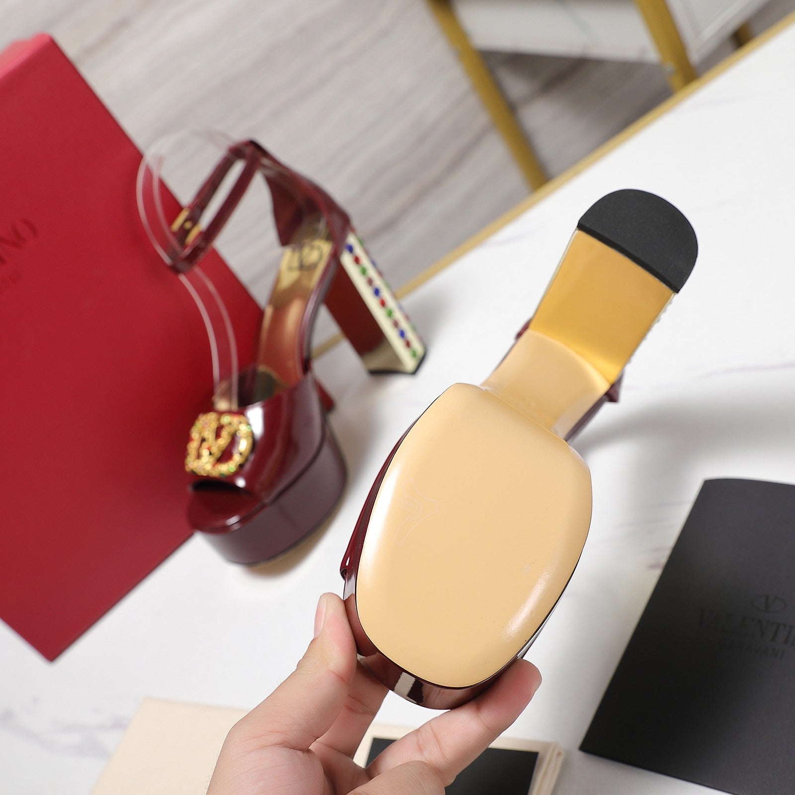 Valentin* 25SS diamond buckle metal LOGO high heels