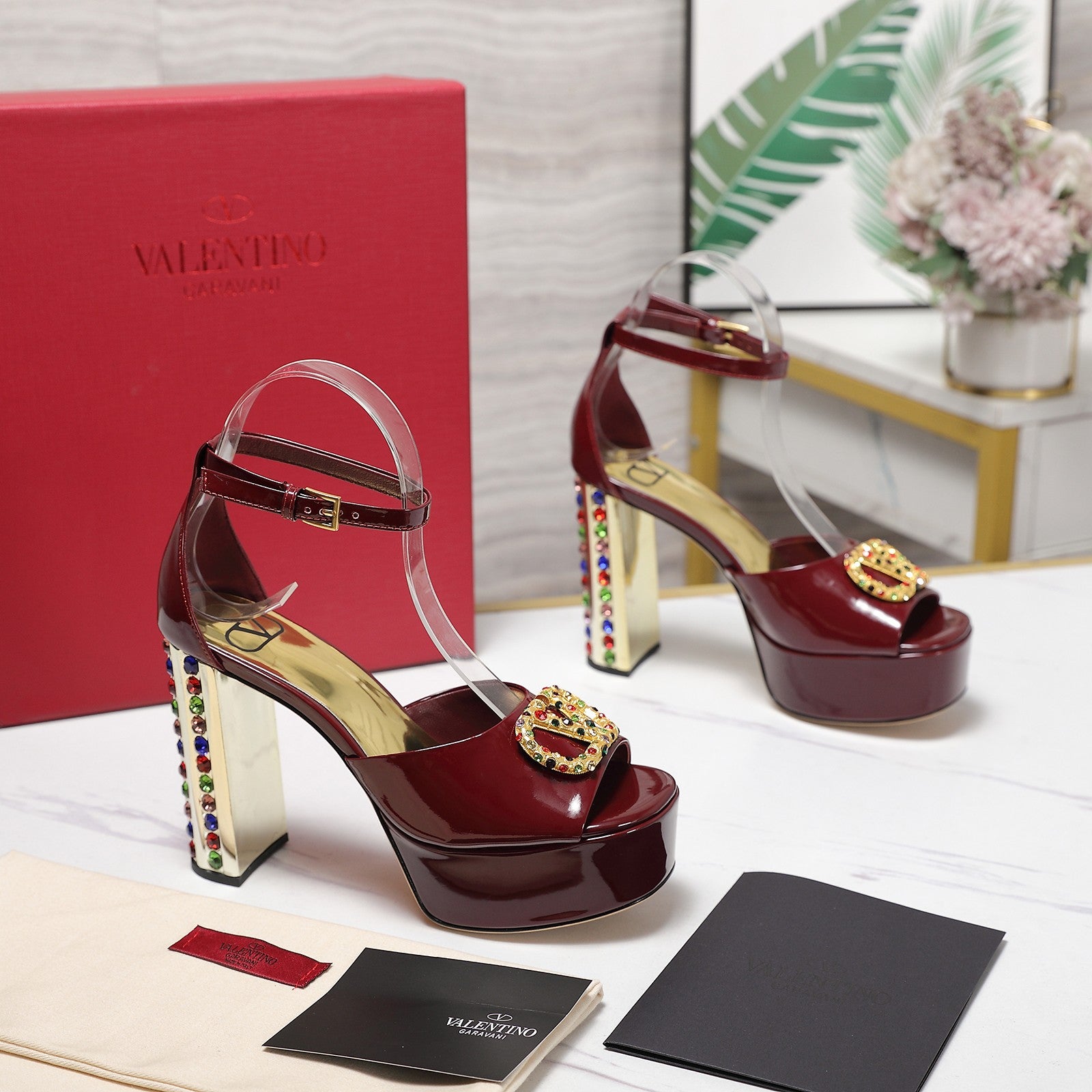 Valentin* 25SS diamond buckle metal LOGO high heels