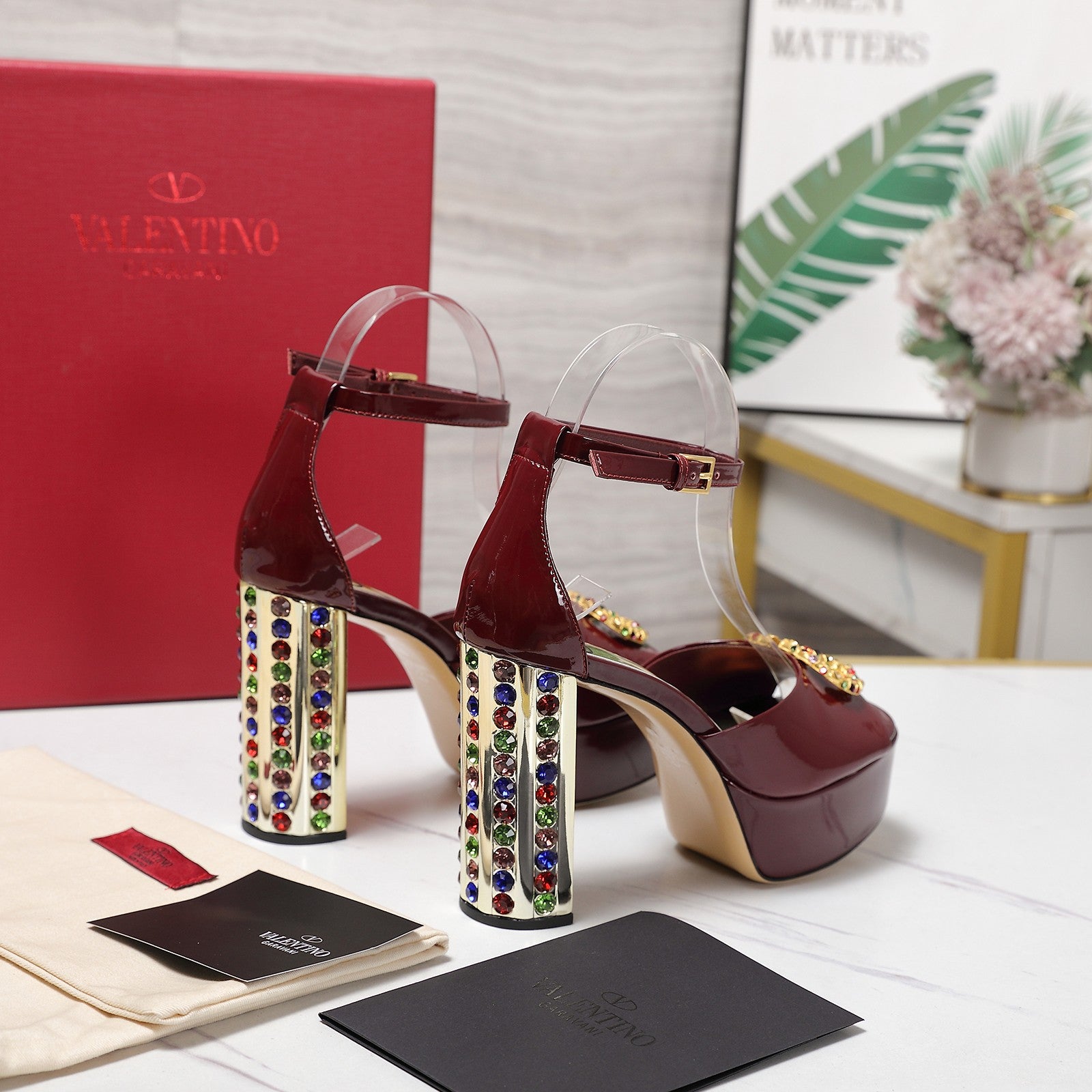 Valentin* 25SS diamond buckle metal LOGO high heels