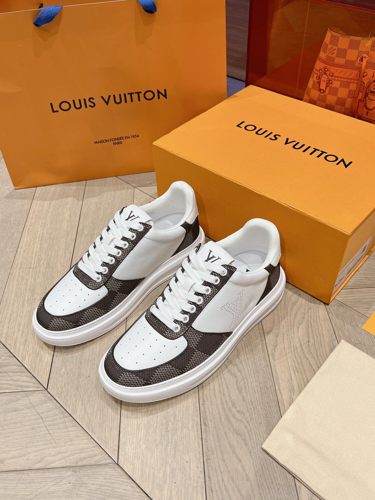 LOU* 25SS Plaid Colorblock Pure Leather Casual Business Shoes