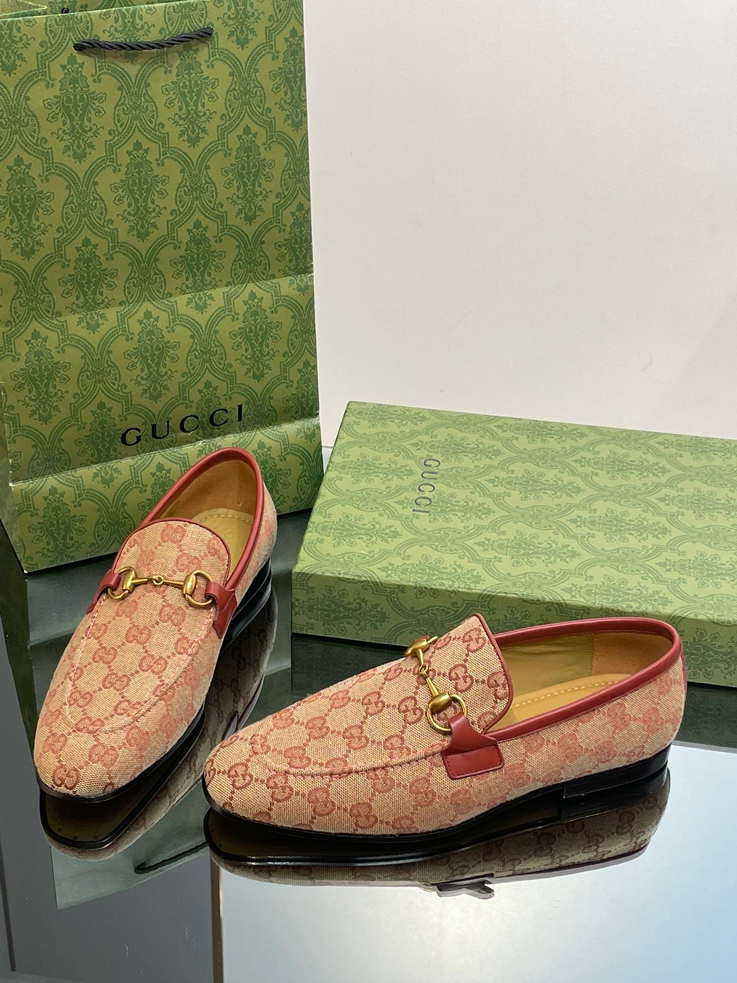 GG distressed black horsebit shoes