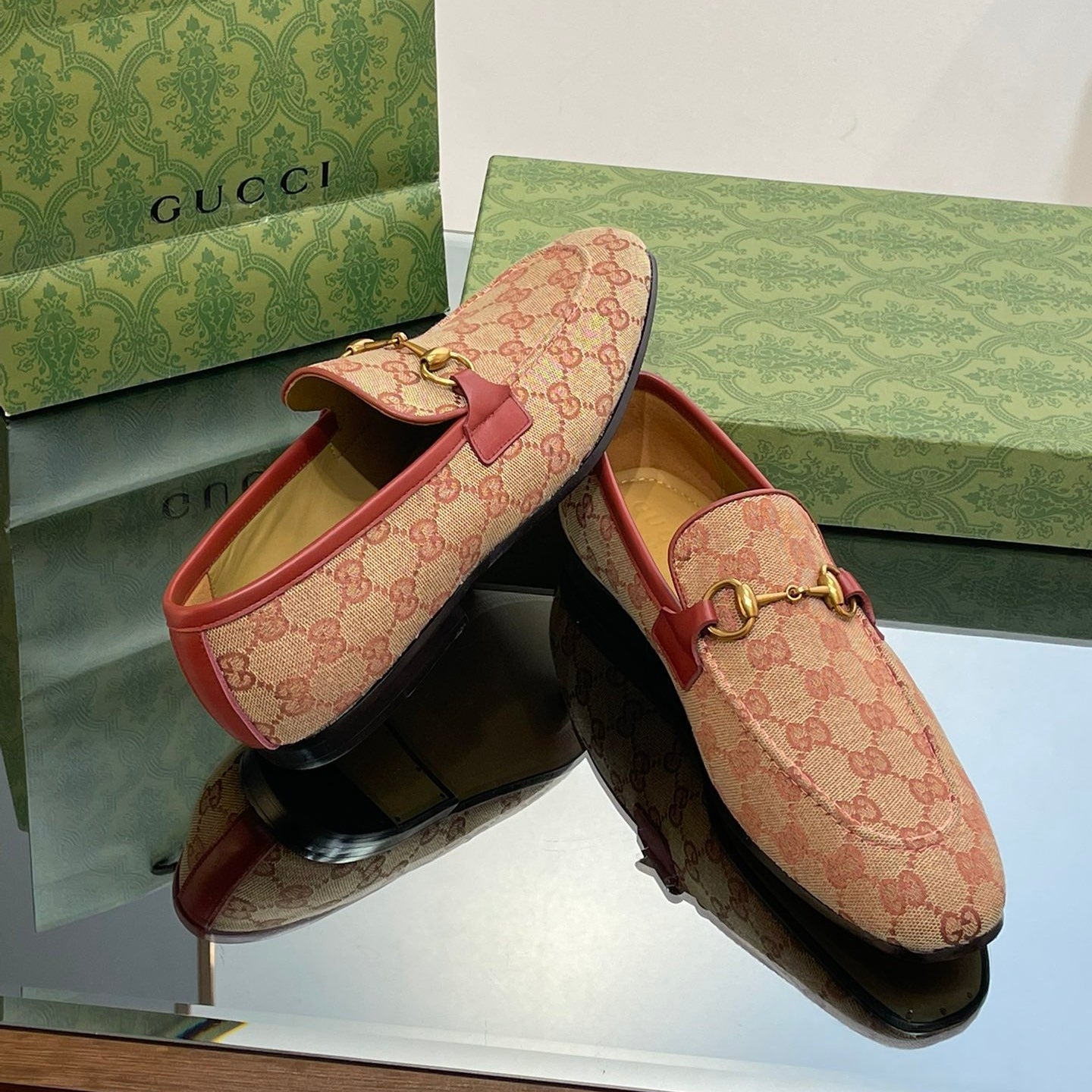 GG distressed black horsebit shoes