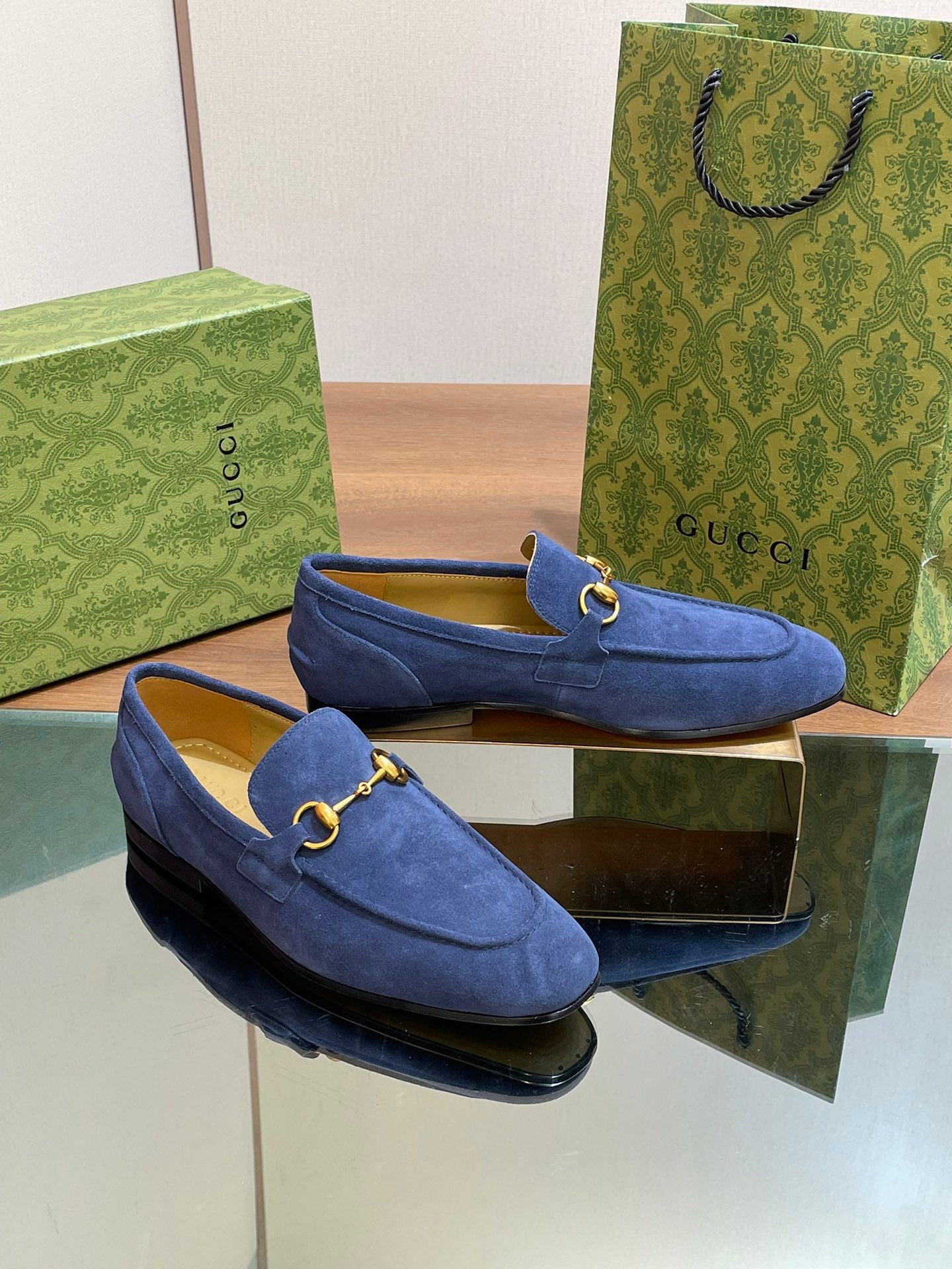 GG distressed black horsebit shoes