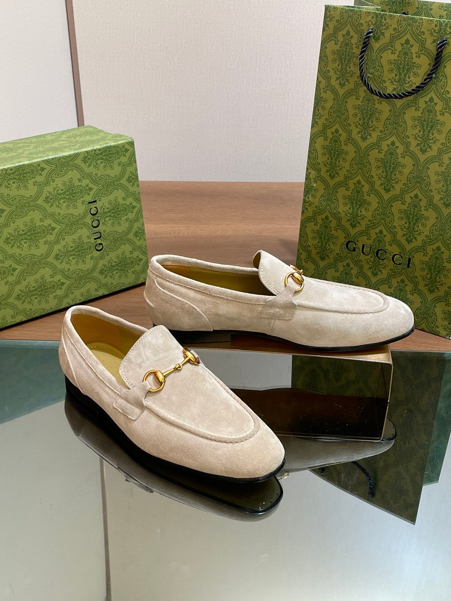 GG distressed black horsebit shoes