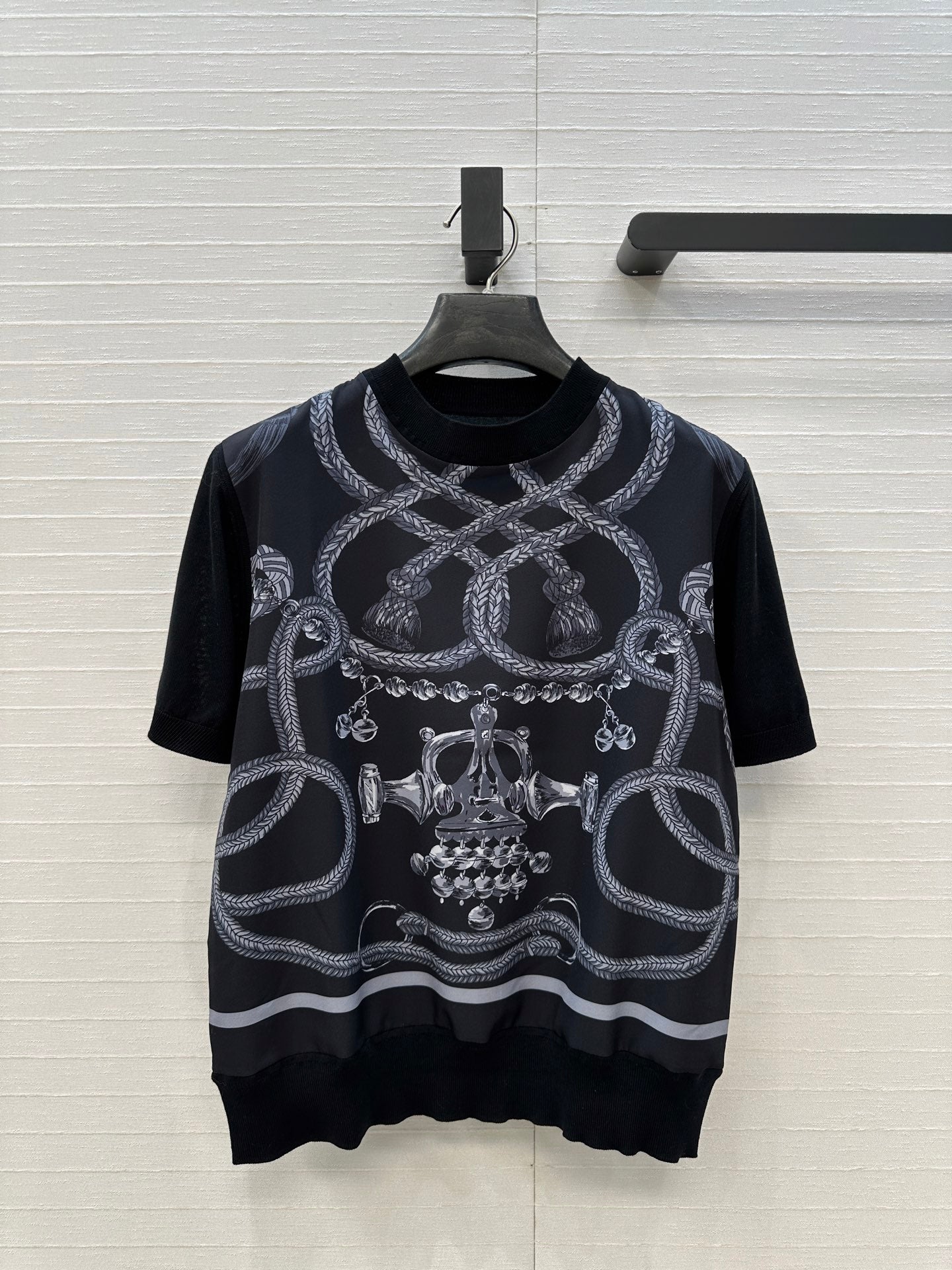 Hermès 2026 New Collection Saddle Print Patchwork Knit Top