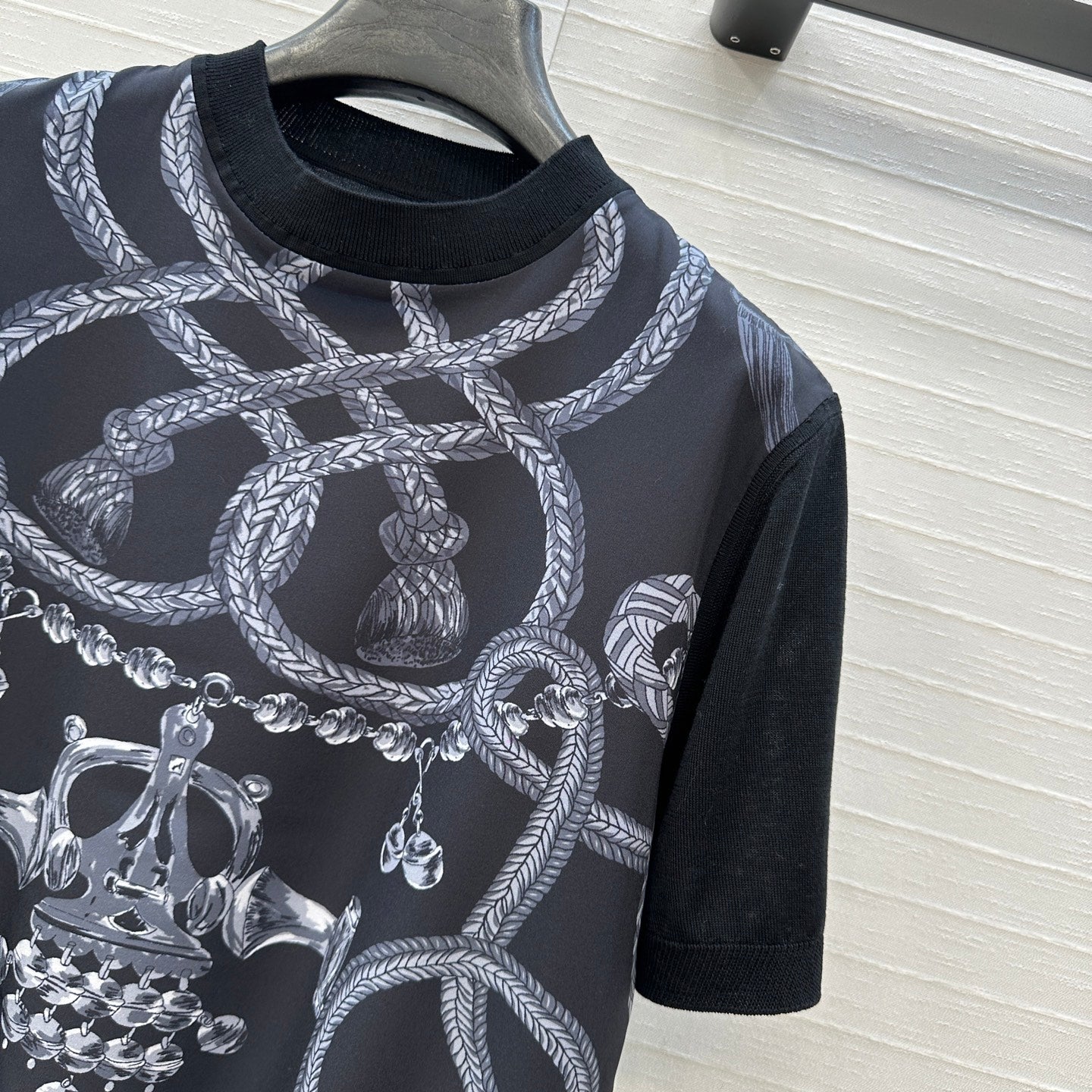 Hermès 2026 New Collection Saddle Print Patchwork Knit Top