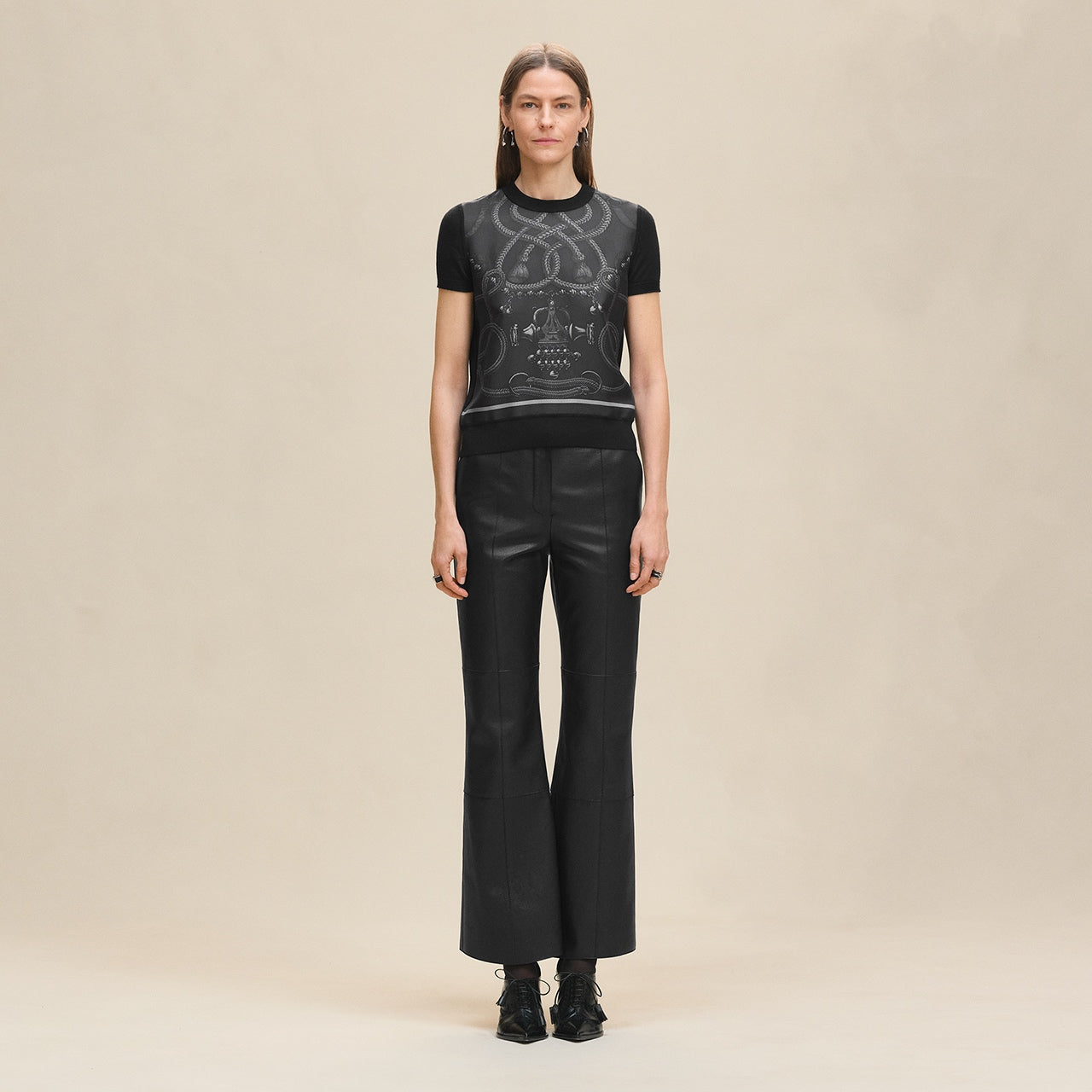 Hermès 2026 New Collection Saddle Print Patchwork Knit Top