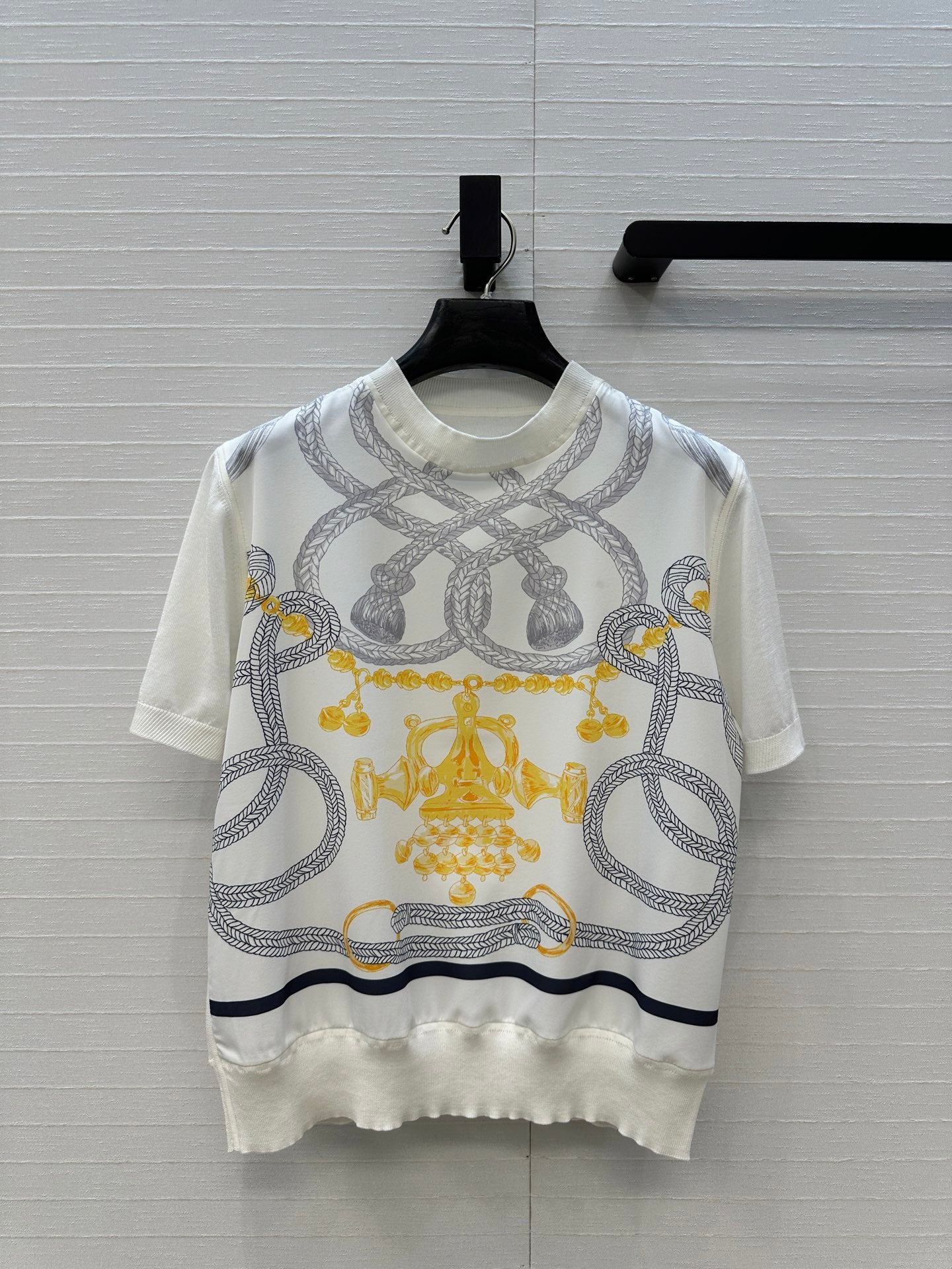 Hermès 2026 New Collection Saddle Print Patchwork Knit Top