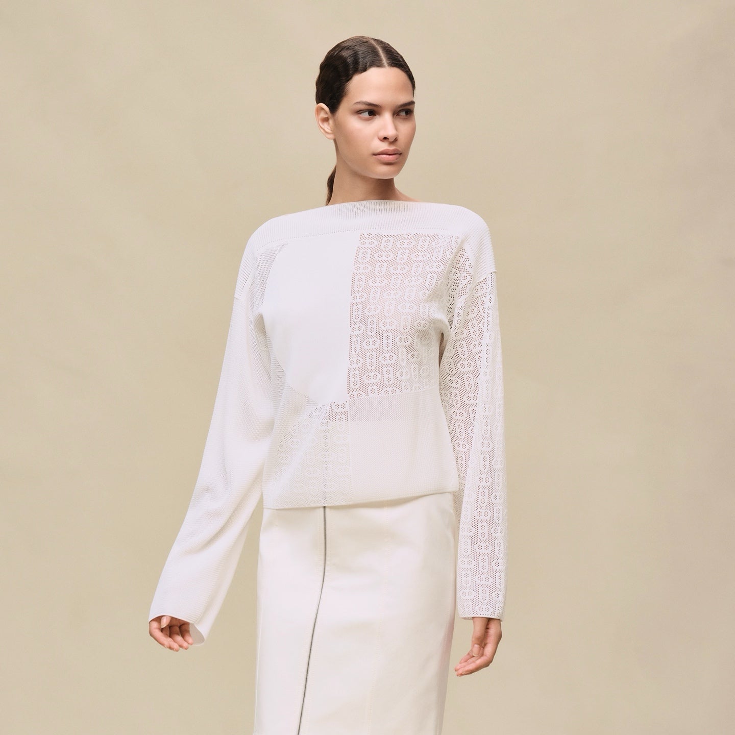 Hermès 26 New Off-the-Shoulder Openwork Knit Top