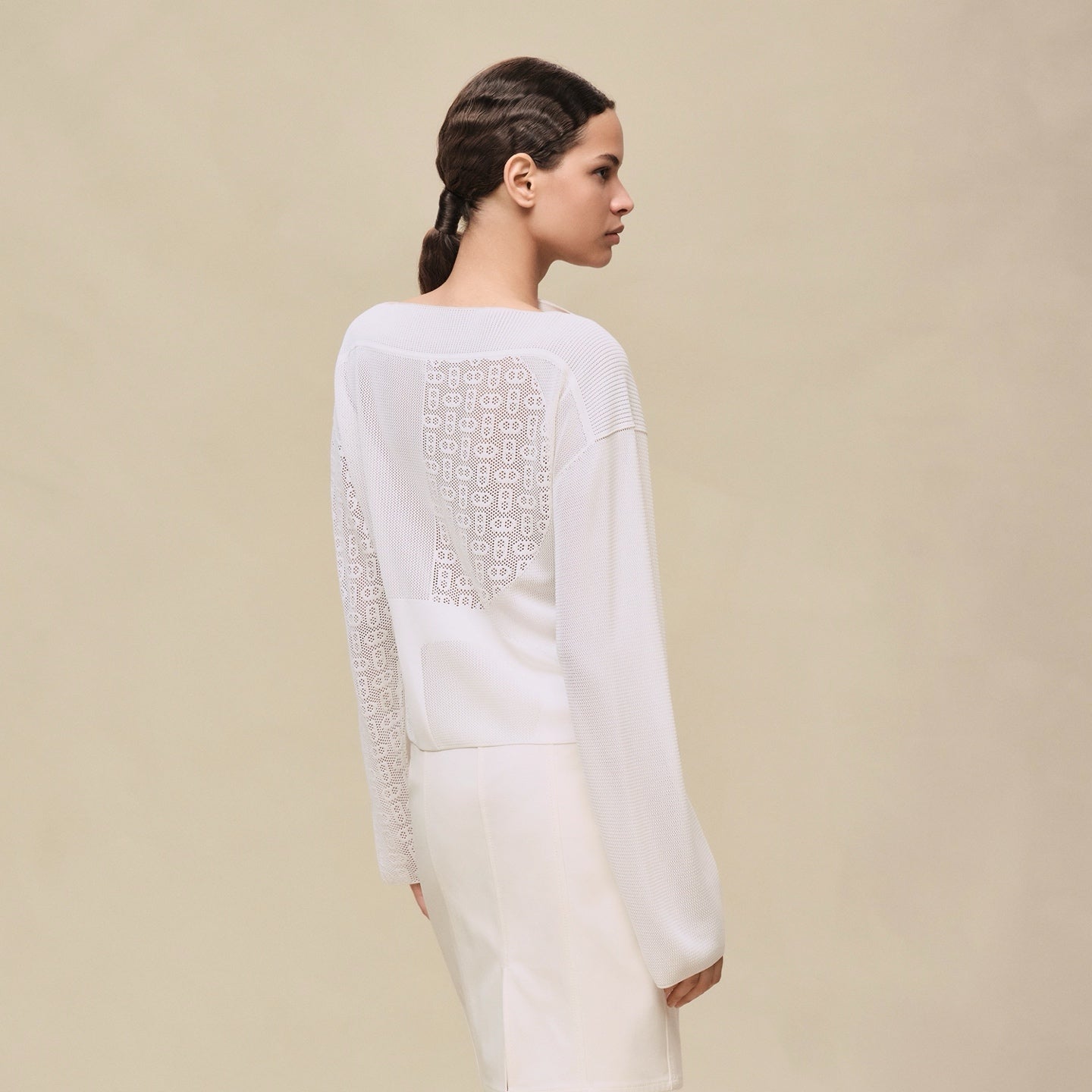 Hermès 26 New Off-the-Shoulder Openwork Knit Top