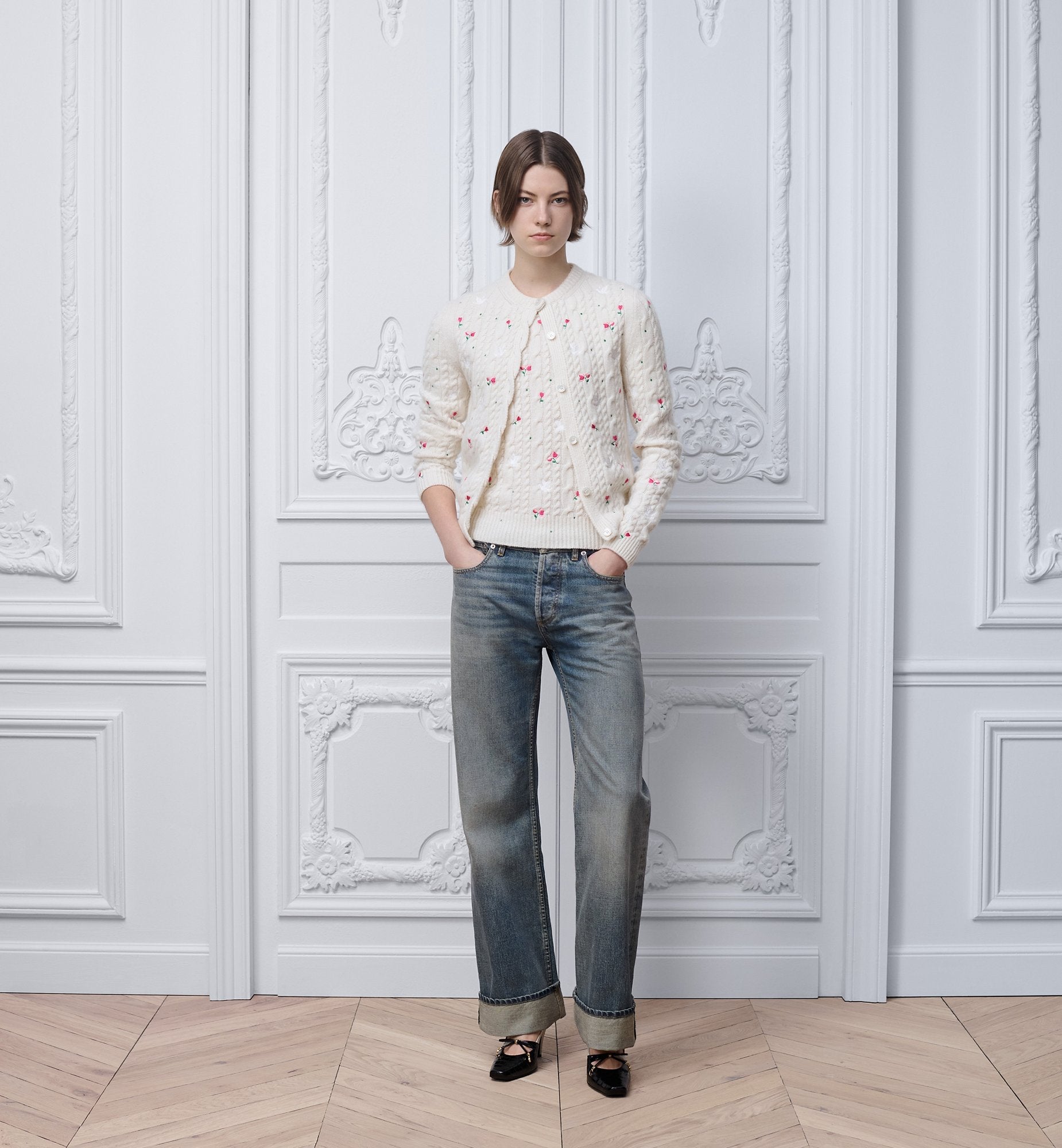 Dior 26SS embroidered knit sweater/short-sleeved knit top
