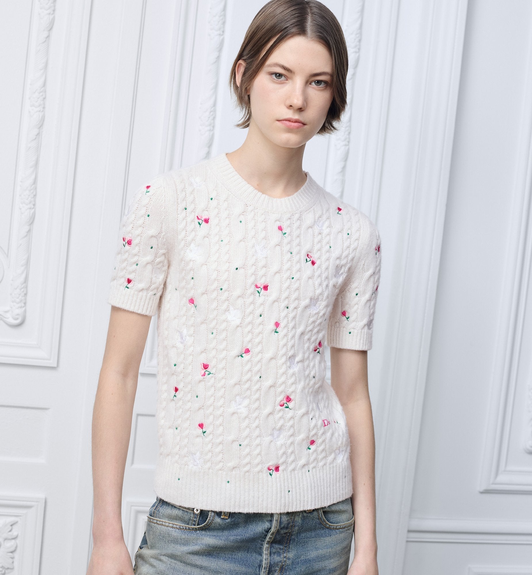 Dior 26SS embroidered knit sweater/short-sleeved knit top