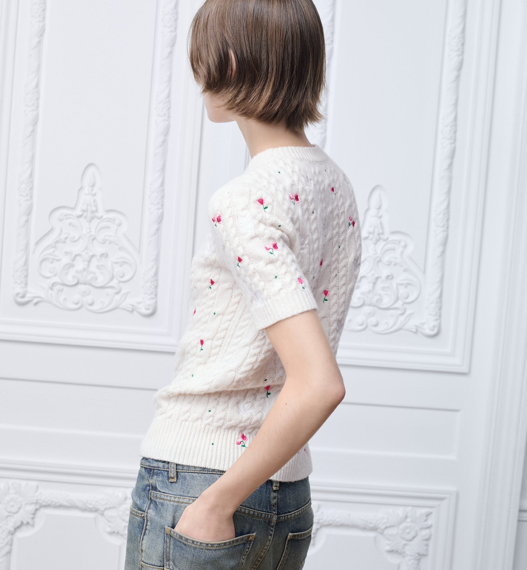 Dior 26SS embroidered knit sweater/short-sleeved knit top