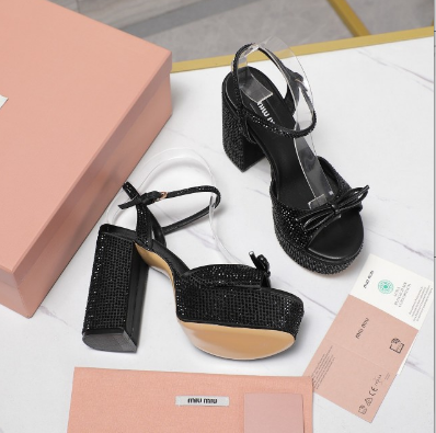 MIU* 25SS high heel rhinestone sandals