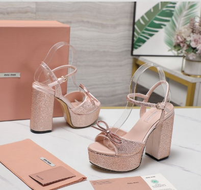 MIU* 25SS high heel rhinestone sandals