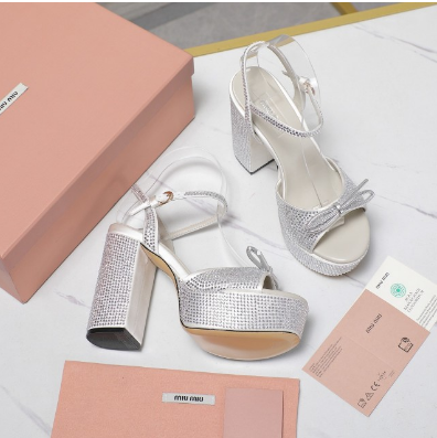 MIU* 25SS high heel rhinestone sandals