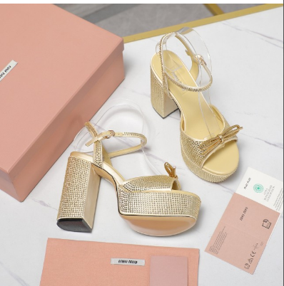 MIU* 25SS high heel rhinestone sandals