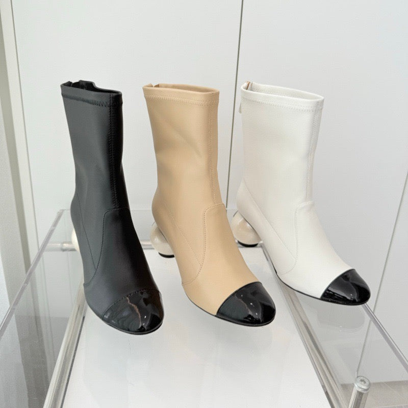 CHAN* 25SS mid-calf leather stretch boots