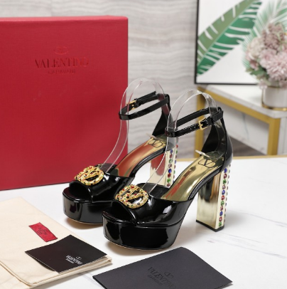 Valentin* 25SS diamond buckle metal LOGO high heels