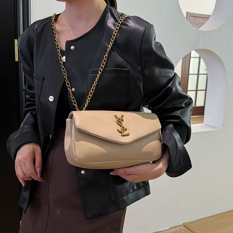 Vintage lychee-patterned shoulder bag