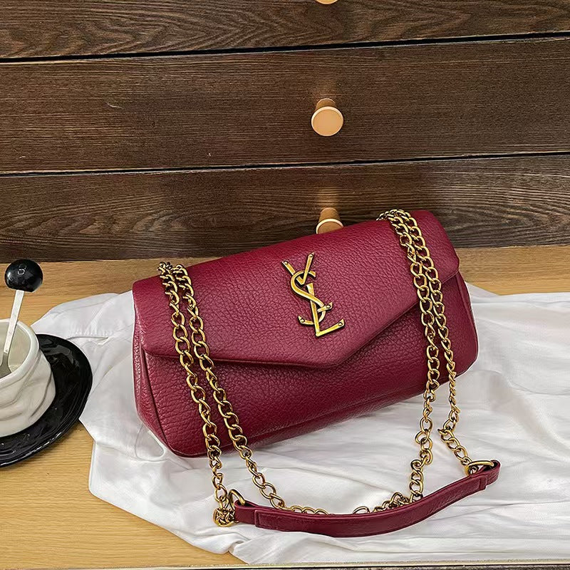 Vintage lychee-patterned shoulder bag
