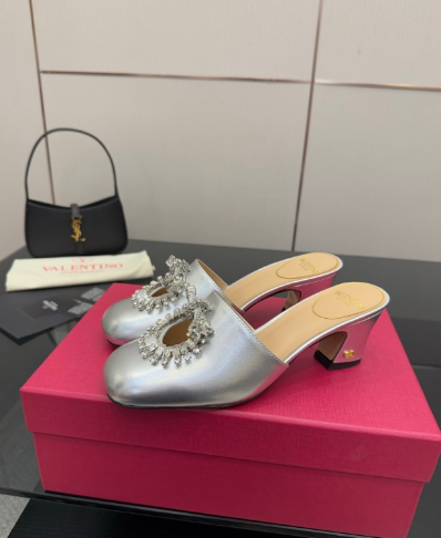 Valentin* 25SS crystal block heel sandals/flat sandals