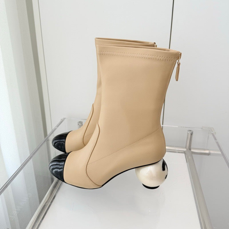 CHAN* 25SS mid-calf leather stretch boots