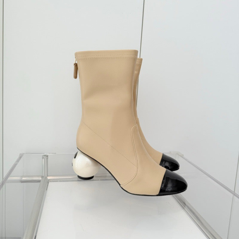 CHAN* 25SS mid-calf leather stretch boots