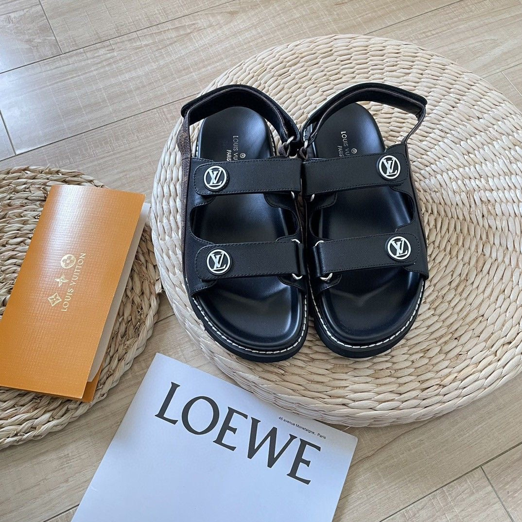 New denim sandals leather colour blocking