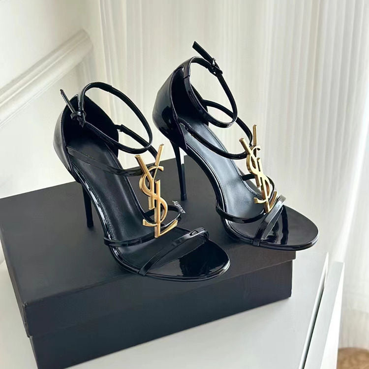 New Y   monogrammed high-heeled sandals