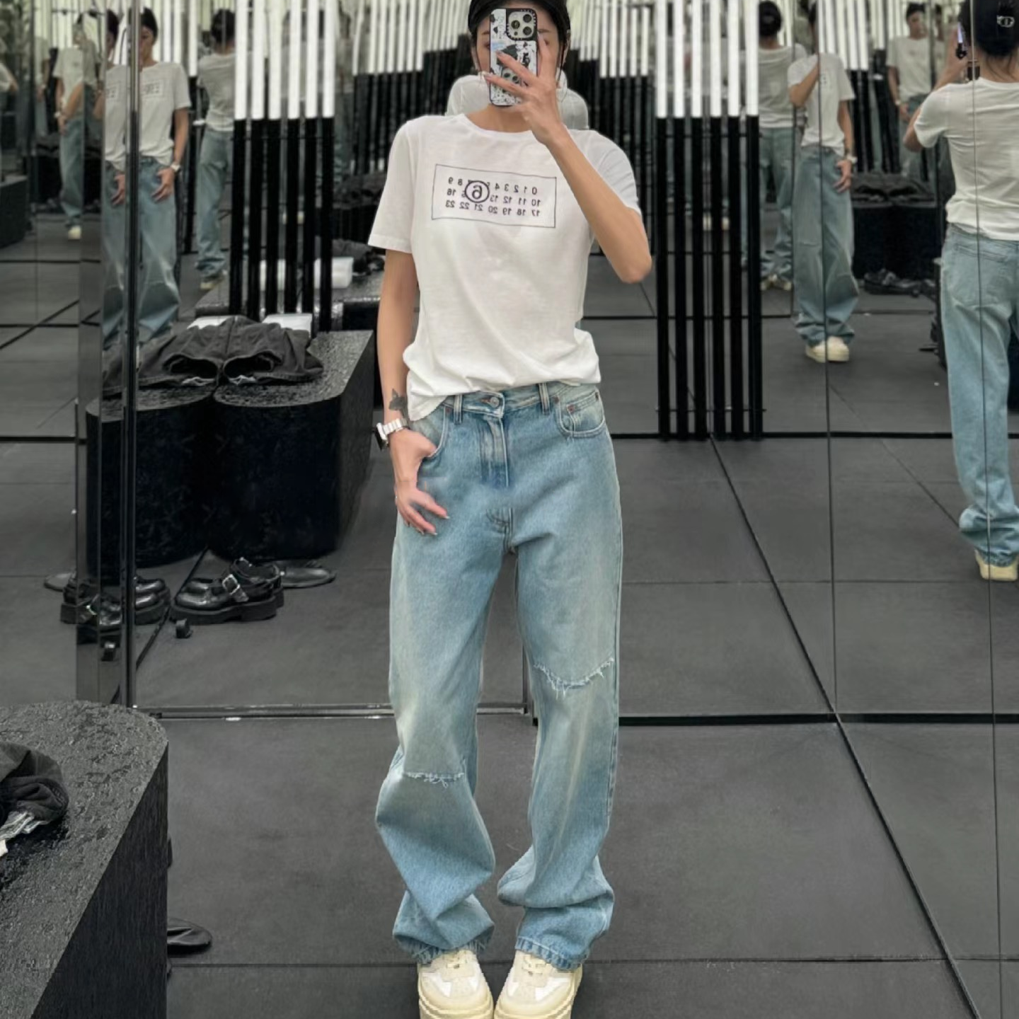 Mm6 ripped asymmetric straight pants