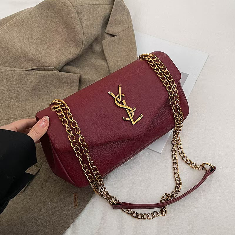 Vintage lychee-patterned shoulder bag